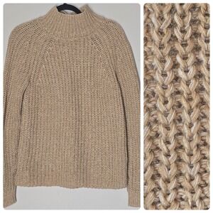 Gap Mock Neck Chunky Knit Sweater Womens Small Beige Tan Heavyweight Puff Sleeve